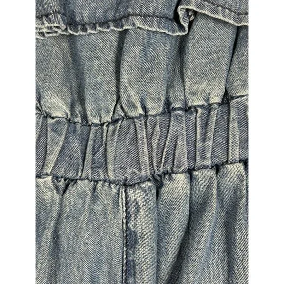 Blue Rain Chambray Romper Size Small Tencel Fabric Sleeveless Ruffles - Picture 5 of 7